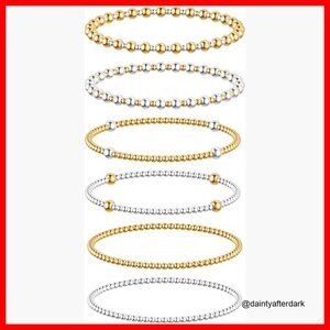 14K Gold Plated Stretch Beaded Bracelet Set for Women